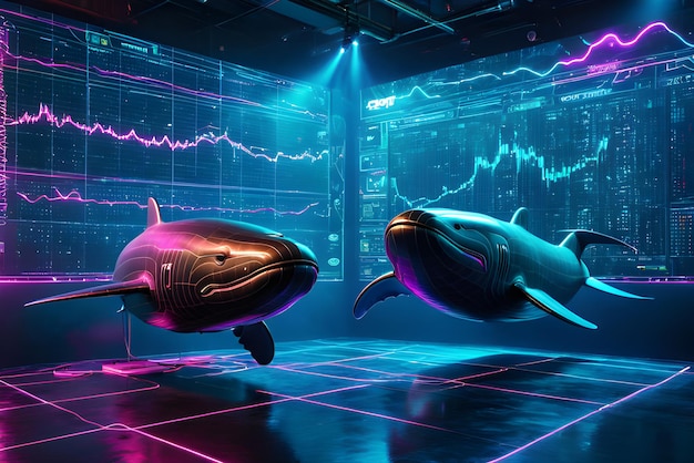 Les baleines de crypto-monnaie une baleine pseudo-déloristique technologique 3D dans un design moderne