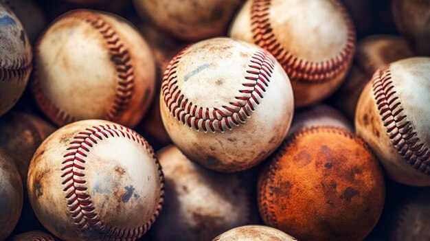 Une balle de baseball, une balle de baseball et une batte de baseball sur un fond noir.