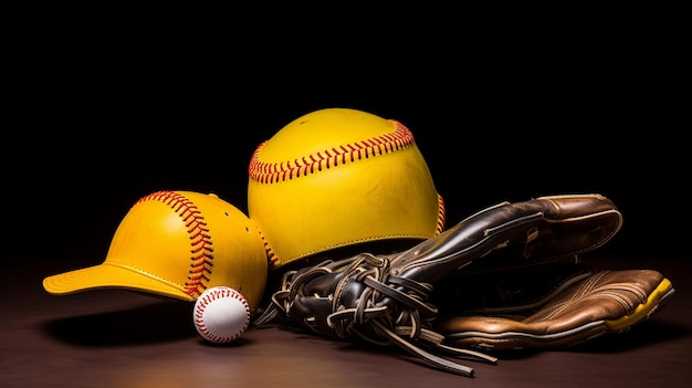 une balle de baseball avec une batte de baseball et un gant