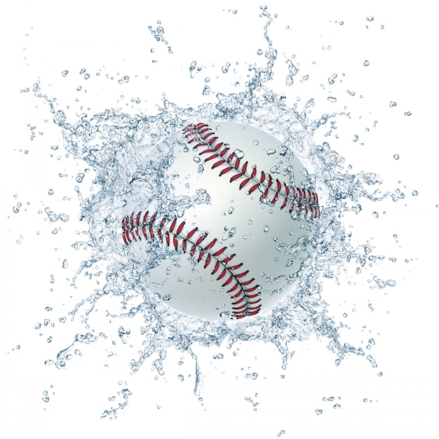 Photo balle de baseball blanche avec éclaboussure d'eau