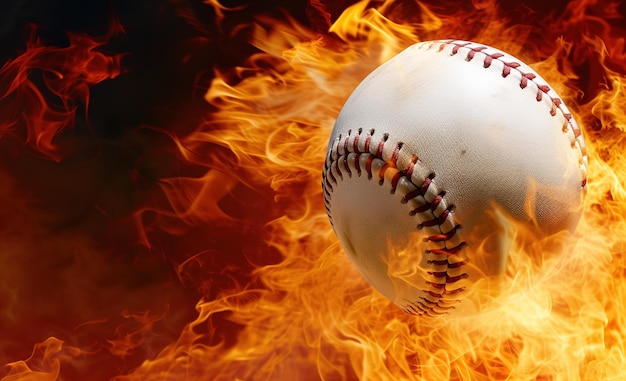 Photo une balle de baseball engloutie dans les flammes illustre l'intensité du jeu.