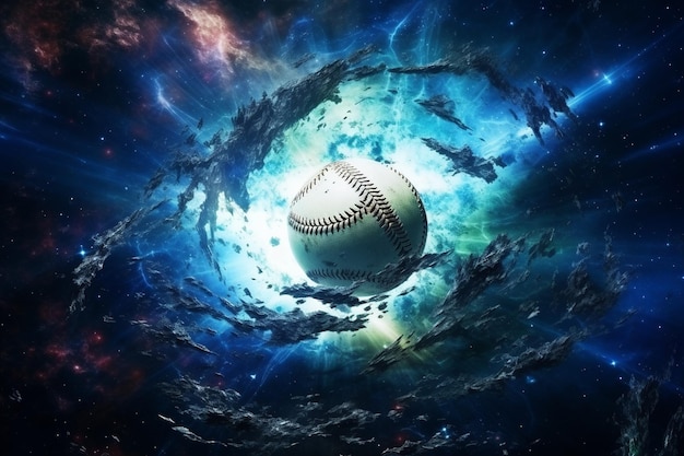 Balle de baseball sur le monde nocturne dans l'espace abstrait Wallpaper
