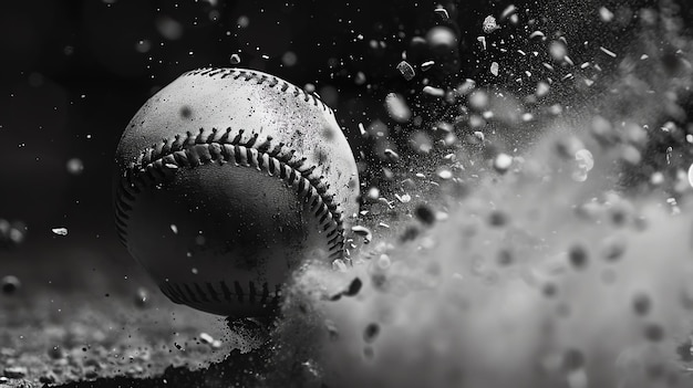 La balle de baseball volant sur un fond noir