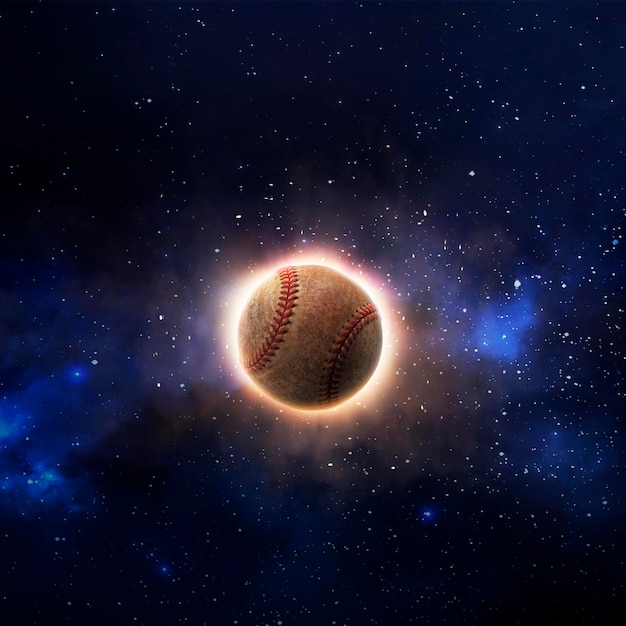 Balle de baseball sur une vue de la planète depuis l'espace