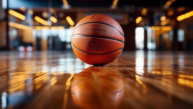 Une balle de basket-ball posée sur un terrain au milieu