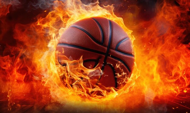 Photo une balle de basket avec du feu.