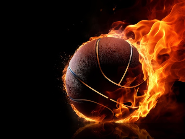 Une balle de basket en flammes