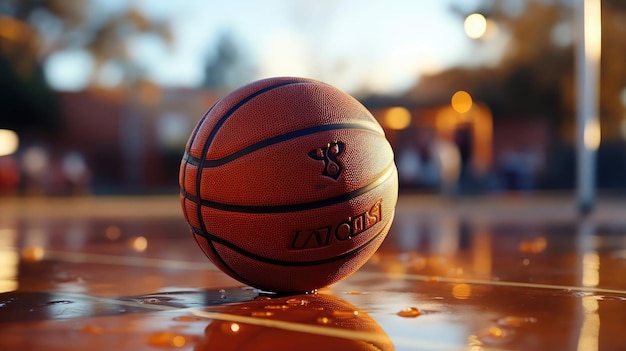Une balle de basket orange sur un terrain de basket-ball