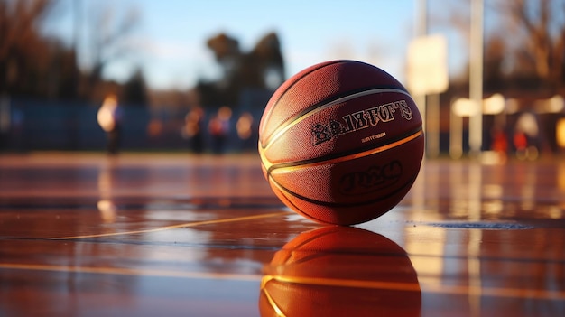 Une balle de basket orange sur un terrain de basket