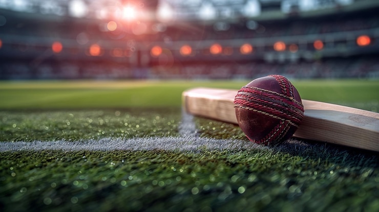 Photo une balle de cricket est sur l'herbe dans un stade avec un fond flou