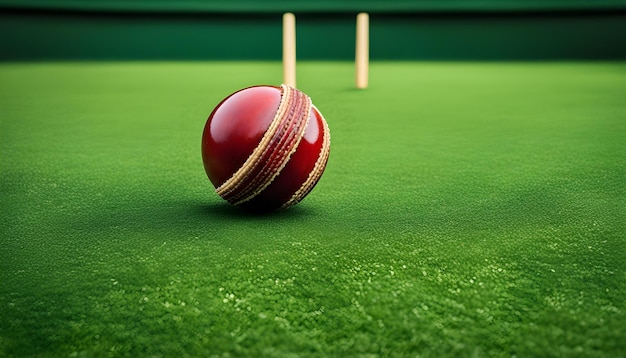 La balle de cricket sur le gazon vert