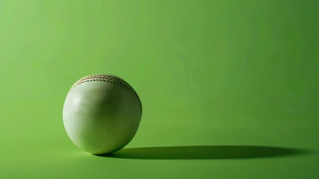 Photo une balle de cricket verte avec une couture est assise sur une surface verte. la balle est en focus et l'arrière-plan est flou.