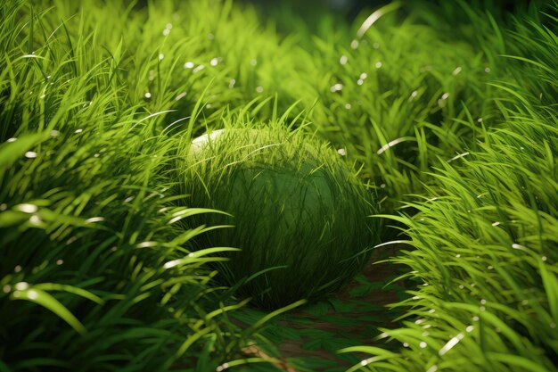 une balle dans un champ d'herbe avec une balle dans l'herbe.