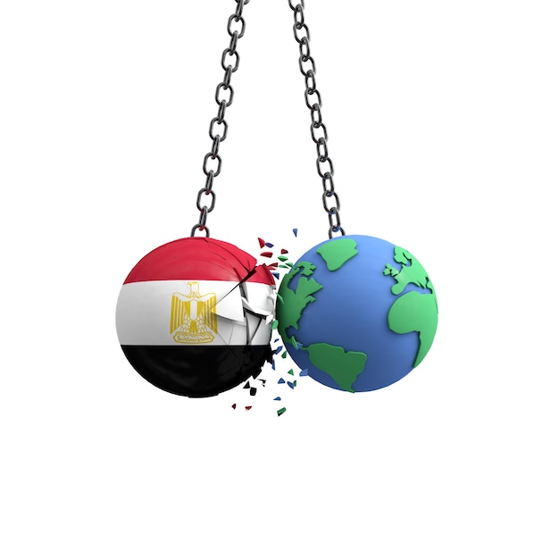 La balle du drapeau de l'Égypte frappe la planète Terre impact environnemental concept d rendu