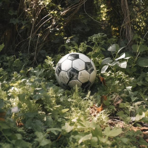 une balle de football reposant sur un morceau d'herbe