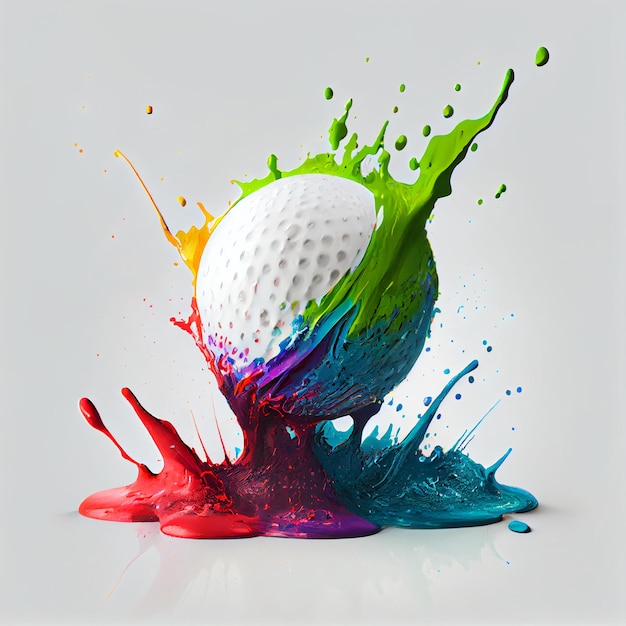 Balle de golf ou balle de golf avec peinture abstraite splash illustration de rendu 3d