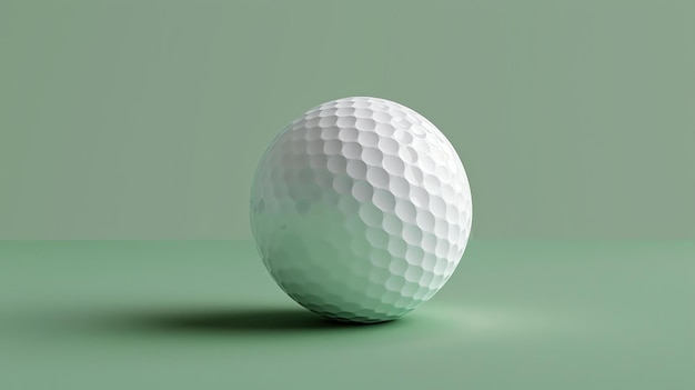 Photo une balle de golf blanche est posée sur une surface verte. la balle est en focus et a une texture creuse. l'arrière-plan est flou et est d'une couleur vert clair.