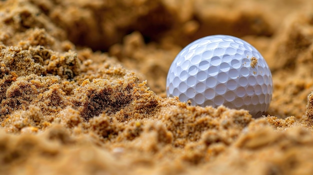 Photo une balle de golf blanche étendue dans une zone de sable avec une texture détaillée