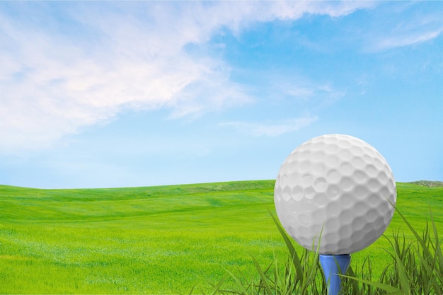 Balle de golf sur fond d'herbe. Concept de sport et de loisirs