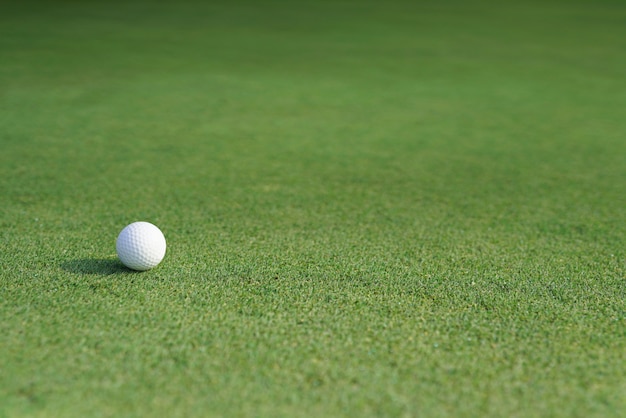 Balle de golf sur une herbe verte avec espace de copie vierge