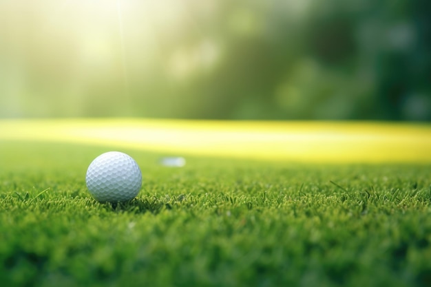 Balle de golf sur un parcours vert dans un club de golf en gros plan IA générative