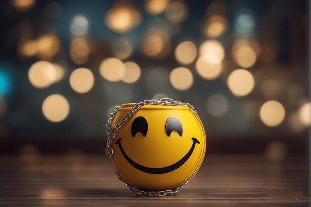 une balle jaune avec un smiley dessus