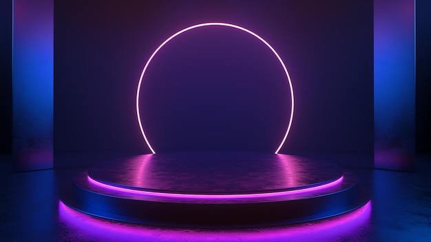 une balle sur scène avec une lumière au néon derrière elle
