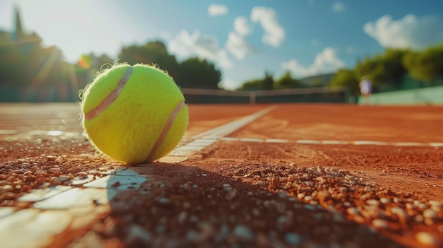 La balle de tennis sur le court de tennis