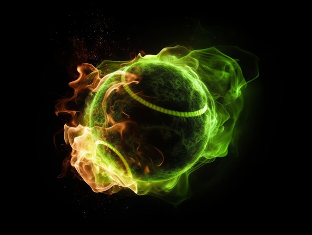 Photo une balle de tennis en feu.