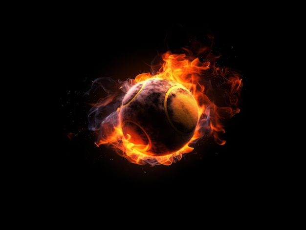 Photo une balle de tennis en feu.