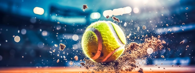 Photo balle de tennis frappant le terrain à grande vitesse