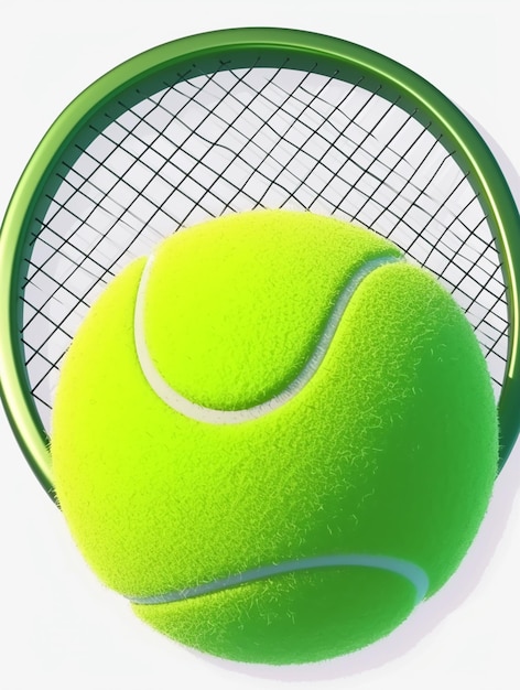 balle de tennis et raquette sur un fond blanc avec une ombre générative ai