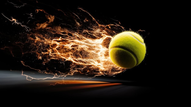 Une balle de tennis se déplaçant à une vitesse très rapide et laissant une traînée d'étincelles