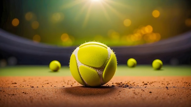 Photo la balle de tennis sur le terrain arrière-plan sportif rendu 3d