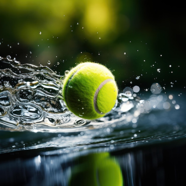 Balle de tennis volant avec des éclaboussures