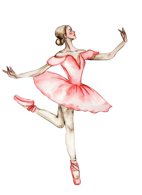 Ballerine dansante aquarelle en robe rouge Ballerine dansante isolée