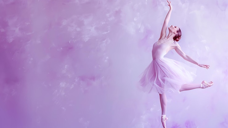 Photo une ballerine gracieuse danse gracieusement sur un fond lavande pastel rêveur