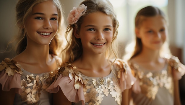 Photo ballerine mignonne petites filles en tutu rose pratique la danse dans la chambre concept de ballet pour enfants adorables enfants dansant ensemble le ballet classique en studio