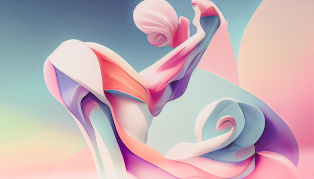 Ballerine de rendu 3D abstrait extrusions sinueuses dans des couleurs pastel vives