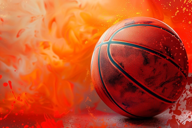 Des balles de basket-ball sur le sol sur un fond abstrait orange