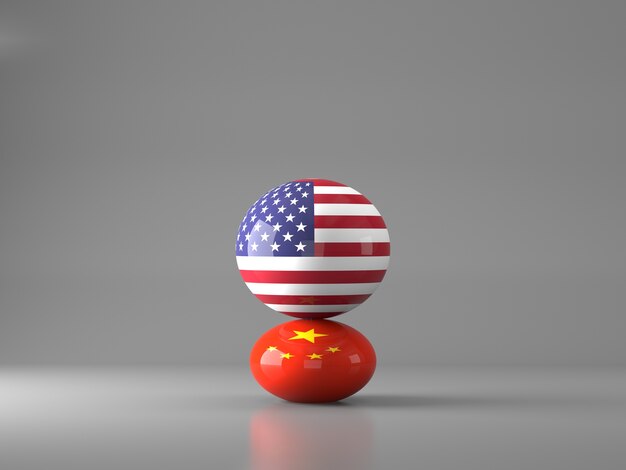 Balles avec des drapeaux des États-Unis et de la Chine