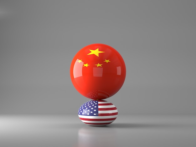 Balles avec des drapeaux des États-Unis et de la Chine