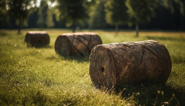 Des balles de foin embrassées par le soleil parsèment le paysage rural généré par l'intelligence artificielle