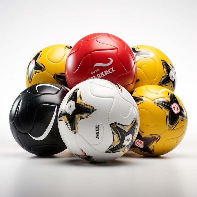 Photo des balles de football en rangée.