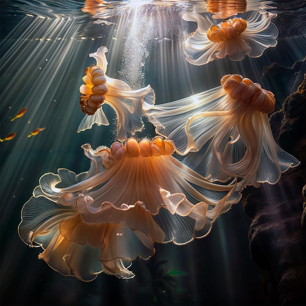 Photo ballet aquatique méduses à la lueur du soleil