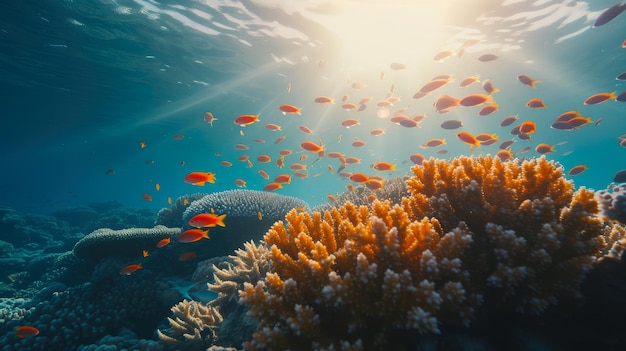 Ballet marin: un récif corallien enchanteur et des poissons en école