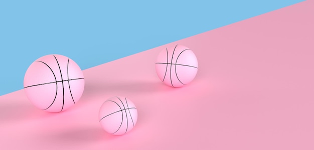 ballon abstrait rose basket-ball rendu 3d concept objet sport fond rose et bleu