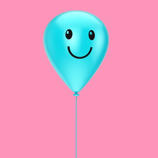 Ballon à Air Bleu Avec Visage Heureux Sur Fond Rose Rendu 3d