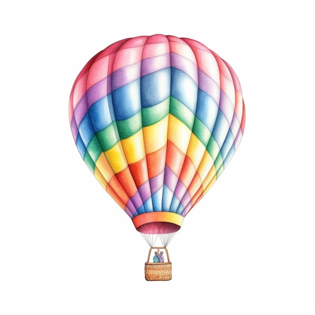 Un ballon à air chaud aux couleurs vives avec un panier sur le fond