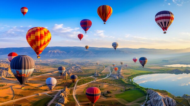 ballon à air chaud dans un beau paysage